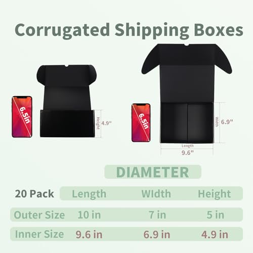 Rempry 10x7x5 Inch Black Shipping Boxes 20 Pack, Cardboard Mailer Boxes for Small Business Mailing - color: Black, size: 10X7X5-20 Pack