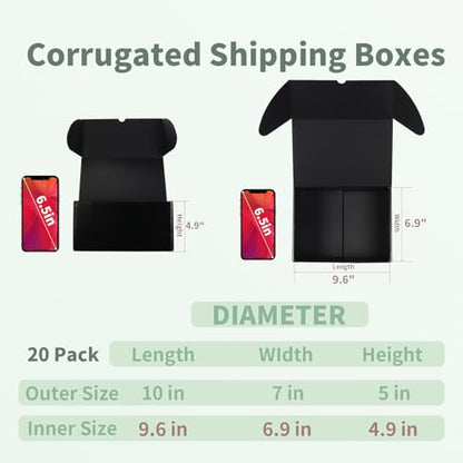 Rempry 10x7x5 Inch Black Shipping Boxes 20 Pack, Cardboard Mailer Boxes for Small Business Mailing - color: Black, size: 10X7X5-20 Pack
