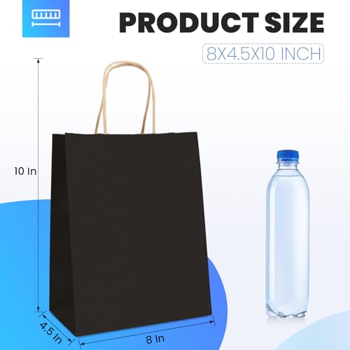 XPCARE Black Paper Bags with Handles, 100Pcs 8x4.5x10In Kraft Paper Bag - color: Black