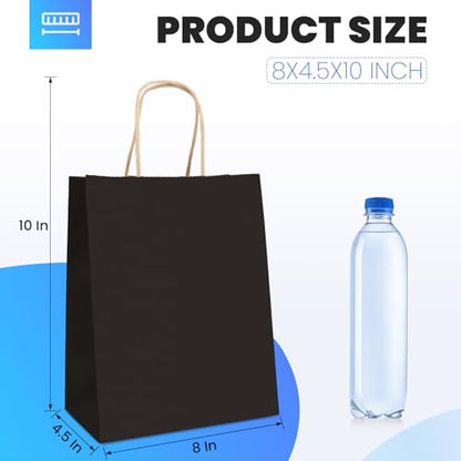 XPCARE Black Paper Bags with Handles, 100Pcs 8x4.5x10In Kraft Paper Bag - color: Black