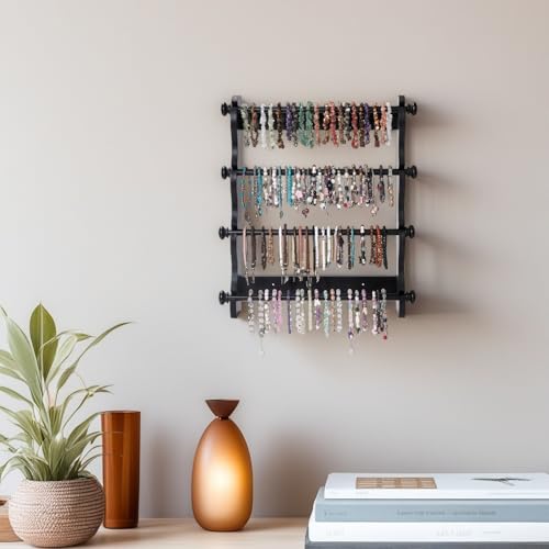 4-Tier Wooden Bracelet Holder Wall-Mounted – Black Jewelry Display Stand - style: Wall-Mounted–Black