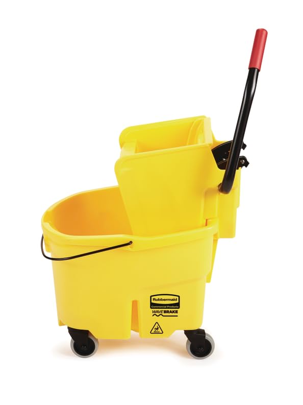 Rubbermaid Commercial Products WaveBrake 26 Qt. Side-Press Mop Bucket and Wringer Combo on Wheels, Yellow, for Professional/Industrial/Business Heavy-Duty Floor Cleaning/Mopping - size: 26 Qt.