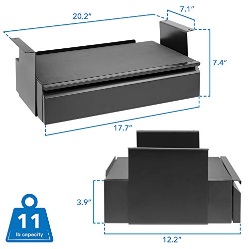 Mount-It! Under Desk Pull-Out Drawer with Shelf, Steel, 20.2 in, 11 lb Cap - size: Tall