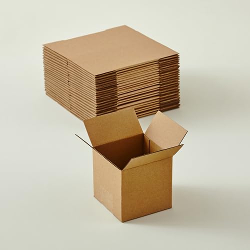 25 Packs Small Shipping Boxes 4X4X4 Inches, Kraft Corrugated Cardboard Boxes, For Small Business, Easy Assemble For Mailing, Moving, Packing And Storing - size: 4"x4"x4"