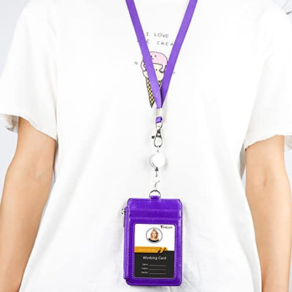 Teskyer ID Badge Holder with Retractable Lanyard, Lanyard Wallet, Purple - color: Purple #02, size: 3.1" x 4.7"