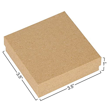 Cardboard Jewelry Boxes 10 Pack - 3.5"x3.5"x1" Bulk Cotton Filled Small Gift Boxes with Lids for Jewelry Packaging (Kraft) - color: Kraft