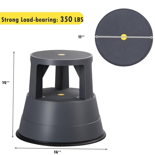 LDAILY Rolling Step Stool, Round Rolling Stool with Wheels Max Load 350 lbs, Non-Slip & Locking Platform, Small Plastic Library Step Stools for Adults & Seniors, Ideal for Kitchen, Home Office, Garage