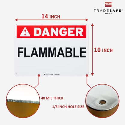 TRADESAFE Danger Flammable Sign - Fire Hazard Warning Signs, Quick Install Aluminum Safety Sign, Light Reflective, UV-Resistant, Waterproof, 14” X 10” Fire Safety Wall Signs For Business - style: Danger Flammable
