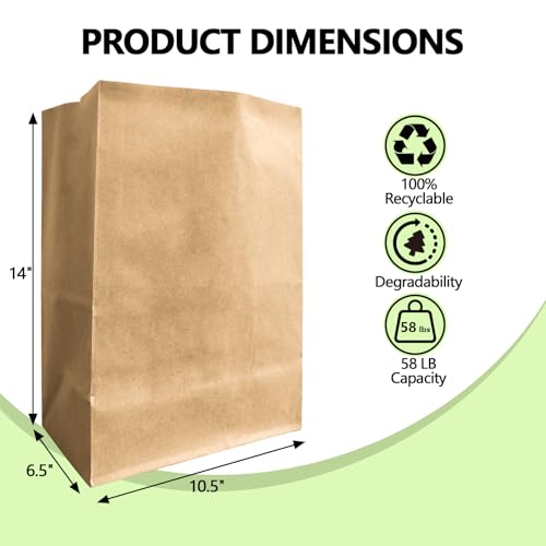 50 Pack Paper Kraft Paper Bags,58 Lbs Heavy Duty Large Grocery Brown Bag,14x10.5x6.5 Inch Bags for Storage,Take out,Shopping,Sacks - size: 1 Count (Pack of 50)