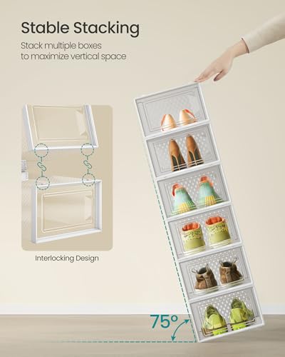 SONGMICS Shoe Boxes, Clear Plastic Sneaker Box, Pack of 18 - color: Transparent + White, size: L-18pcs
