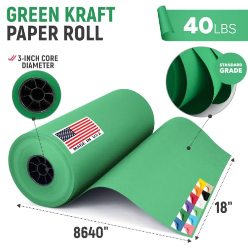18" Paper Dispenser with Cutter + Green Kraft Paper Roll - color: Green, size: 1 Roll + Dispenser