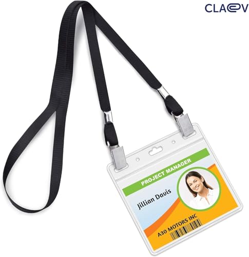 Claev - Horizontal ID Name Badge Holders - Clear, 4x3 Inch, 50 Pack - size: 50