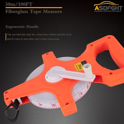 Open Reel Tape Measure 100 Feet, Fiberglass Tape Measure, Yard Measuring Tape Fit for Sports Field, Outdoor, Engineer,Track, Durable Dual-Sided Measuring Reel with Feet and Meters (1/2') - size: 30 m