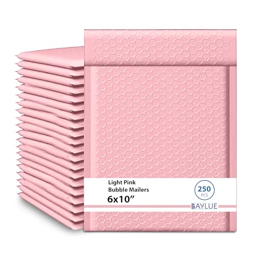 Light Pink Bubble Mailers 6x10, Poly Padded Envelopes #0, 250 Pack - color: Light Pink, size: 6"x10" / 250 Pack