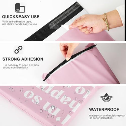 Whaline 100Pcs Blush Pink Poly Mailer 10 x 13 Inch Tear-Resistant Mailing Bags with Self-Seal Deliver Envelopes Waterproof Plastic Packaging Bags for Small Business Packing Moving - style: Blush Pink Text