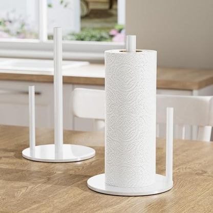 Paper Towel Holder White Stainless Steel Kitchen Countertop Roll Organizer - color: White