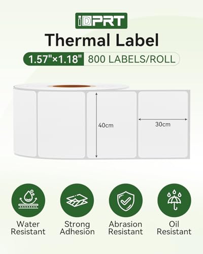 iDPRT 1.57' 1.18' Multi-Purpose Direct Thermal Labels (40mm30mm), Self-Adhesive Thermal Sticker for Address/Barcode/Mailing, Compatible with iDPRT SP310/SP320, Rollo, Zebra, Phomemo, etc, 800pcs - size: 1.57"×1.18" (40mm×30mm)