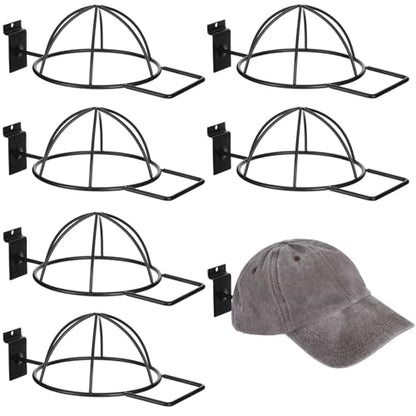 6 Pcs Metal Hat Display and Holder, Wall Mounted Slatwall Rack Organizer for Baseball Caps, Beanies, Wigs, for Home and Retail Store, Black