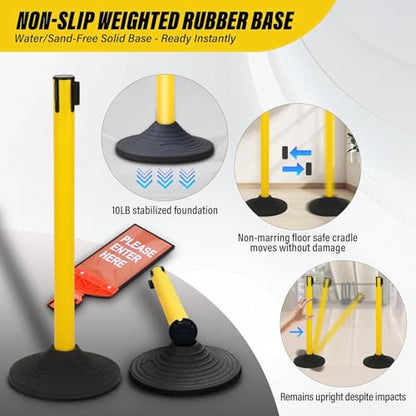 STARSIGNS 12 Pack Crowd Control Barriers - Weighted Base Stanchions with 10 Feet Retractable Belts Yellow Stanchion Posts Set for Retail, Banks, Public Spaces - color: Yellow- 12 Packs