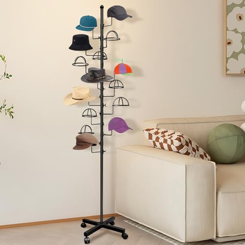 Montex Hat Rack Stand 15 Hooks, Hat Display Stand Metal, Hat Display for Stores, 15 Customisable Circular Hooks - color: Black