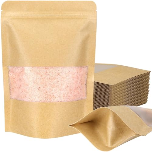 50 Pack Kraft Resealable Bags with Window for Storage (4.8 x 6.5 Inches) - size: 4.8 x 6.5 Inches