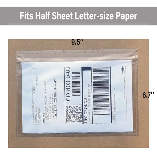 BEUYI Clear 9.5'' x 6.7'' Adhesive Shipping Label Pouches/Sleeves, Plastic Packing Slip Envelope Protector Holder, Easily Fits Half of Letter-Size Paper (60 Pack) - size: 9.5''x6.7'' - 60 Pack