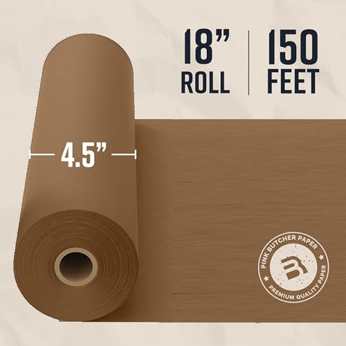 Brown Kraft Butcher Paper Roll - 18 Inch x 150 Feet - USA Made - Food-Grade Paper for Wrapping and Smoking Meat, BBQ, Grilling, Perfect Brisket Crust - Durable, Unbleached, Uncoated & Unwaxed - size: 18 Inches x 150 Feet (1-Pack)