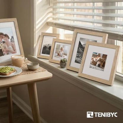 5x7 picture frame 4 Pack, 4x6 Mat, Natural Wood, Glass, for Photo - color: Natural, size: 5 X 7