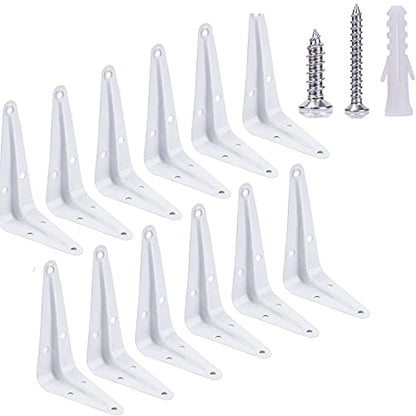 12 Pack Shelf Brackets White Heavy Duty L Brackets Metal Floating Shelf Brackets Hardware Brace Brackets Wall Mount Angle Corner Support for Christmas Shelves Hanging Floating Shelves Brack Wood