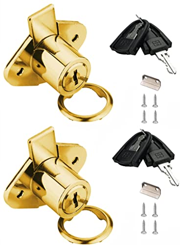 XIEHE 801 Office Furniture Desk Drawer Lock Cabinet Door Locker with 4 Keys 7/8 in. Outside Diameter (2 Packs, Gold, keyed alike2) - color: Gold, 2PACK, size: 801 Keyed alike
