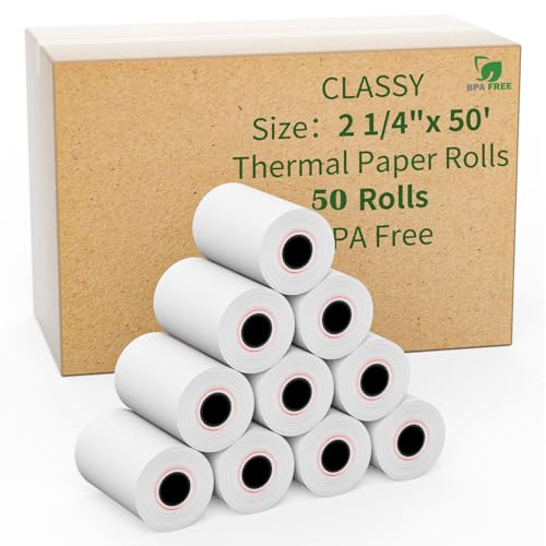 CLASSY 2 1/4" x 50' feet Thermal Register Paper Roll, 50 Rolls - size: 2 1/4" x 50', style: 50 Rolls