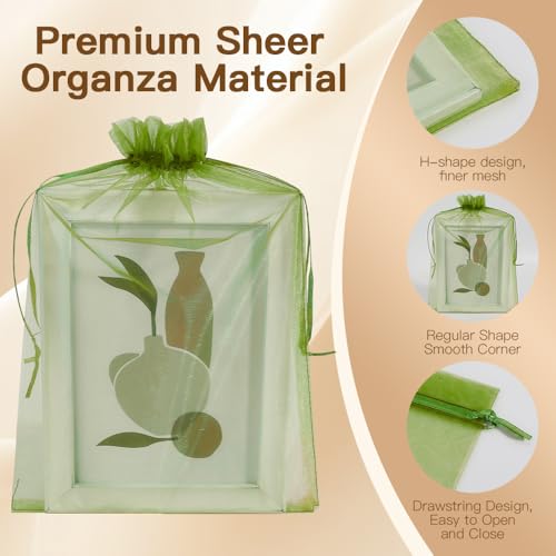 Organza Bags,100 PCS Army Green Sheer Mesh Bags Drawstring 8x12 Inch, Large Wedding Gift Party Favor Bag, Mesh Gift Candy Goodie Jewelry Fruit Protection Bag for Bathroom Soaps Christmas Birthday - color: army green-100pcs