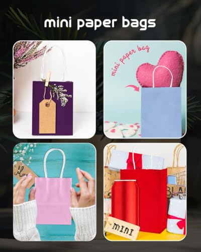 qiqee 100Pcs Paper Gift Bags with Handles - 4.5"×2.5"×6" Mini Party Favor Bags - 24 Solid Colors - size: 1 Count (Pack of 100)