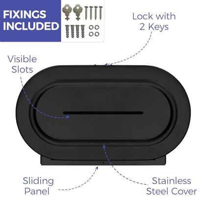 Stardrix Stainless Steel Twin Jumbo Toilet Paper Dispenser Wall Mount, 9" Commercial Double Roll Holder, Industrial Tissue Dispenser with Key Lock, Matte Black - color: Matte Black