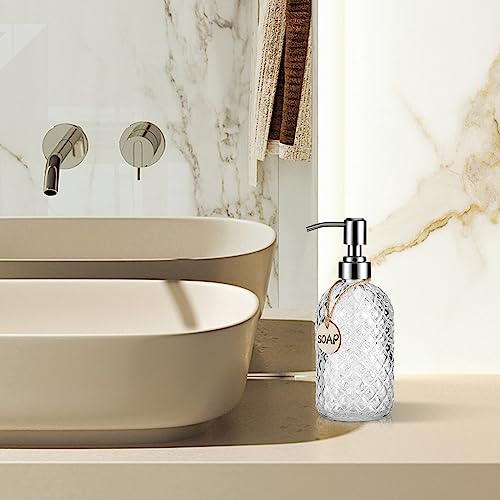 MOCLIF 16 OZ Clear Soap Dispenser with 304 Rustproof Stainless Steel Pump Bathroom Kitchen,Refillable Liquid Glass for Hand Soap, Dish Soap, Lotion(Clear) - color: Clear