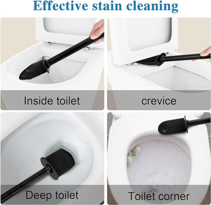 Silicone Toilet Brush and Holder, Wall Mounted No Rust Problem Black - color: Black