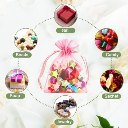 Kelfuoya 50Pcs Organza Drawstring Pouches, Pink 3"×4" Sheer Gift Bags - color: Pink-3"x4"