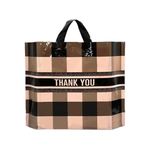 50 Count 9.8'' x 11.8'' Plaid Plastic Merchandise Thank You Bags with Handle - Perfect for Parties, Favors, Goodies - color: Green