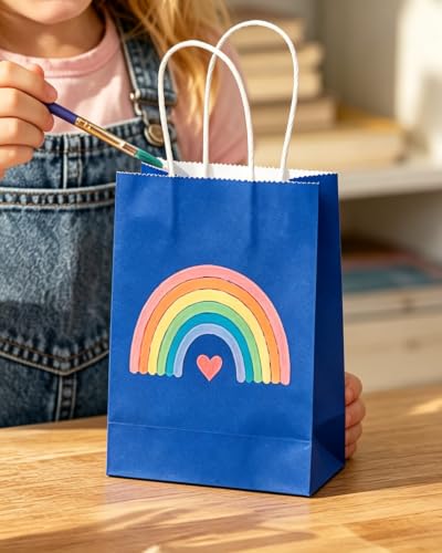 qiqee 24PCS Mini Gift Bag with Handles Bulk 4.5"x2.5"x6" Gift Bags Diamond Blue Bags Multiple Uses - color: Diamond Blue