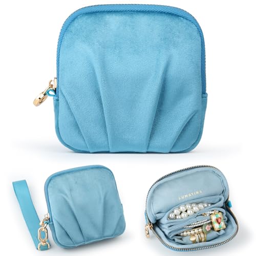 Velvet Travel Jewelry Pouch, 2-in-1 Case with Detachable Insert - color: Teal Blue