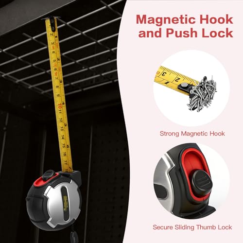 10FT Tape Measure, Small Retractable Measuring Tape, Mini Tape Measure with Metric/Inch, Dual Sided, Magnetic Hooks, Rubber + Stainless Steel Case, for Home, Construction & DIY (10ft) - size: 10ft