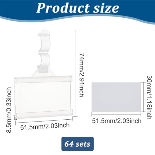 BENECREAT 64 Pack Plastic Wire Shelf Label Holder Reusable Sign Ticket Holder 1.2" X 2" Clip-On Sign Label Holder with Snap Lock Closure, 64 Label Cards Included