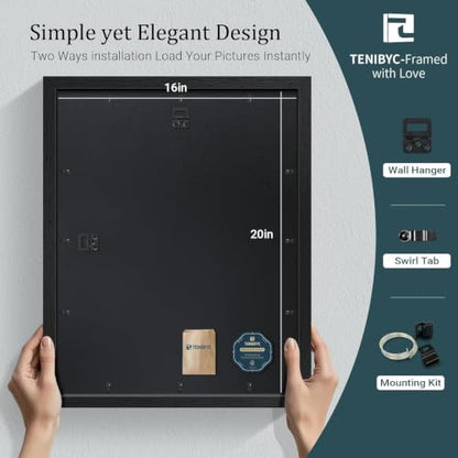 16x20 Picture Frame 4 Pack, 11x14 Mat, Black Wood, Glass - color: Black, size: 16 X 20