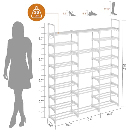 WOWLIVE 9 Tier 3-Column Shoe Rack, 50-55 Pairs Stackable White - color: White, size: 3 Row 9 Tier