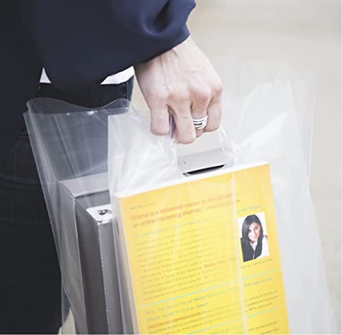 100 Frost Handle Bags 15x18, Extra Thick 2.25 Mil Retail Plastic Shopping Merchandise Gift Bags Tear Resistant Strong Durable Anti Stretch For Small Business LDPE Die Cut, ClearBags, 100% Recyclable - size: 15" x 18"