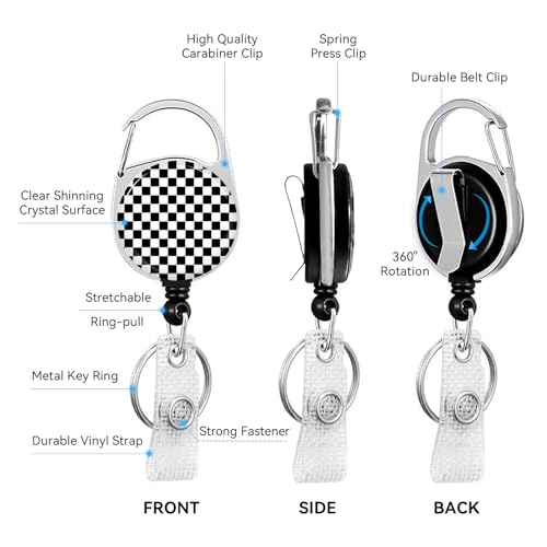 2 Pack Black and White Checkered&Cow ID Badge Holder with Clip Badge Reels - color: 2 Pack-checkered&cow