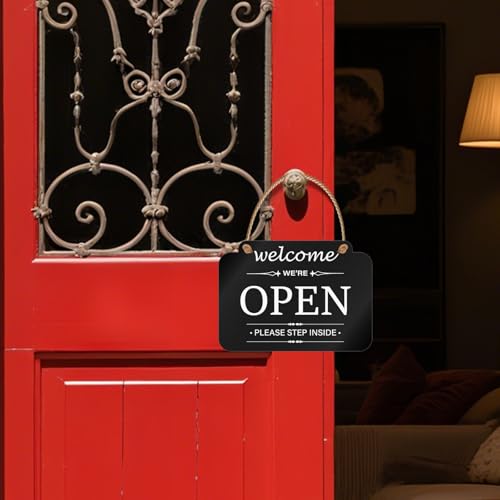 Open and Closed Sign Acrylic Black Double Sided 11 × 7 Inches - color: Black