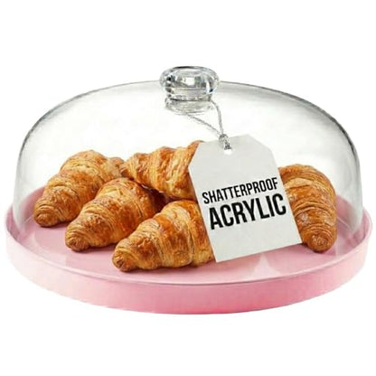 Godinger Pink Acrylic Cake Stand with Dome Cover, Metal Pie Tray, 11.5 in - color: Pink