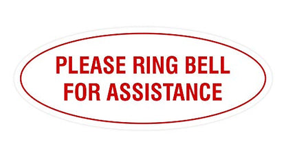 Signs ByLITA Oval Please Ring Bell for Assistance Sign (White/Red) - Small - color: White/Red, size: 2 x 5" - Small (1 Pack)