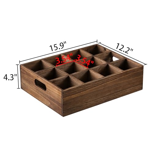 Rustic Wooden Crates for Storage 16 X 12 Inches, Carrying Handles - color: Wood (Each Slot: 3.54")